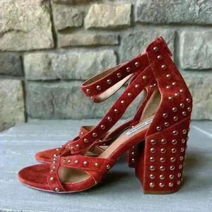 Steve Madden Fara Sandals Rust Suede Leather Studded Ankle‎ Strap SZ 9